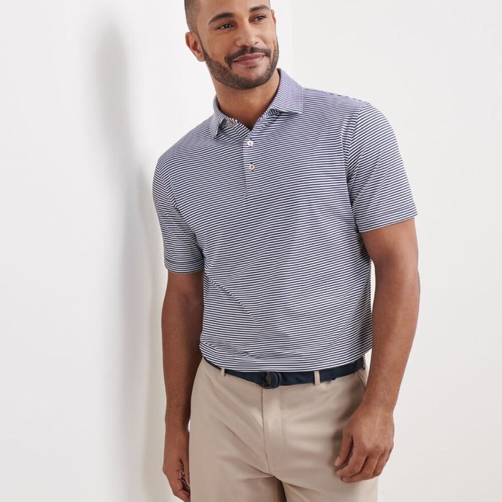 Peter Millar Haler Performance Polo XL Navy White Stripe Stretch Golf